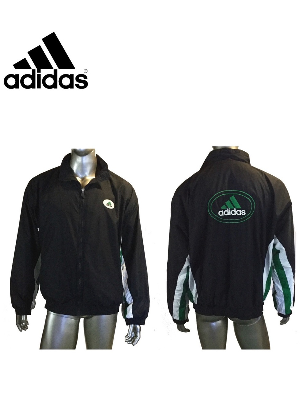 Vintage 90s Adidas 3 Stripes Black Zip Up Windbreaker Jacket